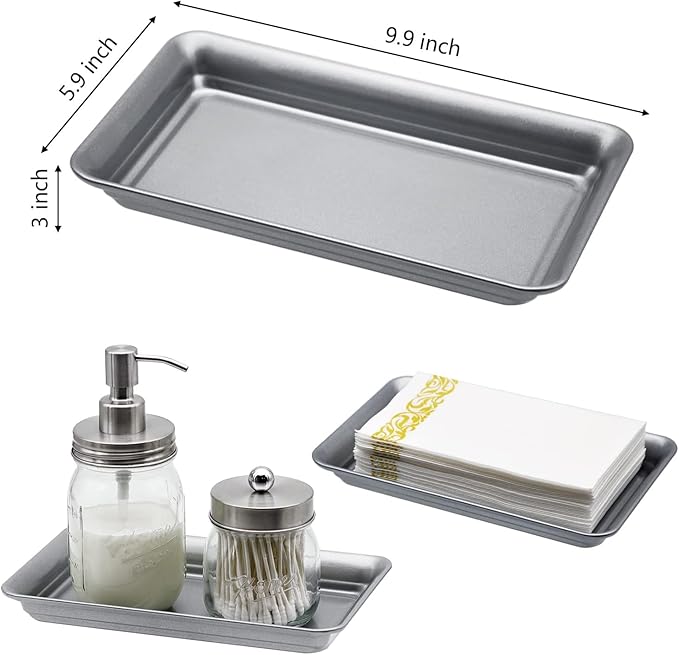 Vintage Farmhouse Decor Metal Vanity Tray (1 Pack),Countertop Guest Hand Towel Storage Organizer Tray Dispenser, Sturdy Holder for Perfume, Cosmetics, Jewelry, Makeup Bathroom Organizer (Silver)