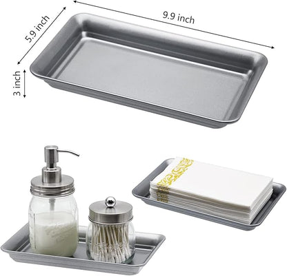 Vintage Farmhouse Decor Metal Vanity Tray (1 Pack),Countertop Guest Hand Towel Storage Organizer Tray Dispenser, Sturdy Holder for Perfume, Cosmetics, Jewelry, Makeup Bathroom Organizer (Silver)