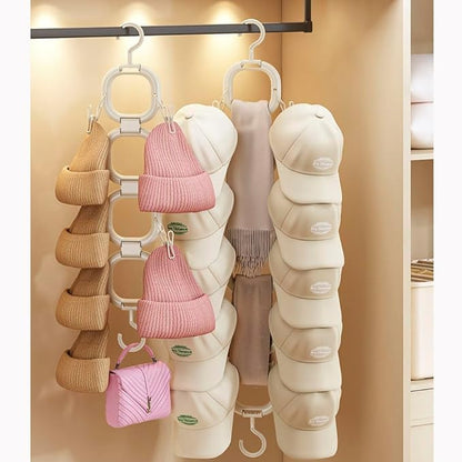 Hat Organizer Storage for Baseball Caps Hat Rack Small Space Organization for Wall and Cloeset Multi-Functional Hanger Hold up to 12 Hats 6 Scarf for Closet Door Bedroom (White - 6 Loops)