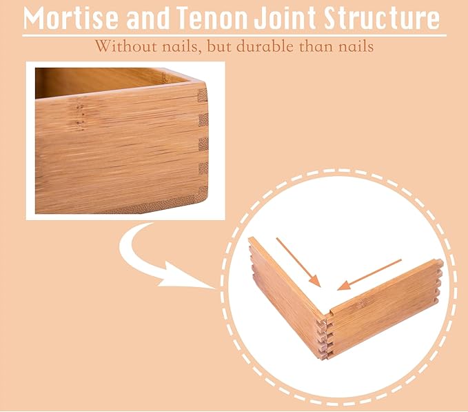 Bamboo Office Supplies Organizer Box Stationery Accessory Organizer Dresser Makeup Tool Drawer Storage Box, Bamboo 8"*4"