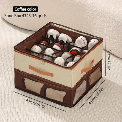 Extra Large Shoe Storage Box, Foldable Closet Organizer with Adjustable Dividers Spacious Storage Bin for Sneakers, Boots, Clothes, Pants & Handbags