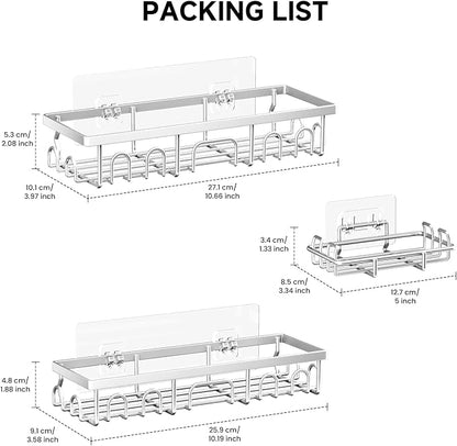 Shower Caddy, 3 Pack Shower Shelves for Inside Bathroom, Rustproof Adhesive Bathroom Organizer with Soap Holder, No Drilling Washroom Organizers and Storage for Tub Room/Kitchen/Home, Silver