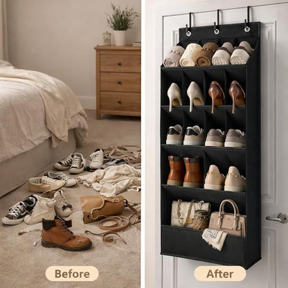 Over the Door Organizer, 15 Deep Pockets, 900D Oxford Fabric, Black, Heavy-Duty Metal Hooks, Space-Saving Storage for Closet, Bedroom, Bathroom