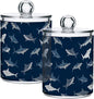 ALAZA 4pcs Dark Blue Shark Fish Qtip Holder Dispenser 14 oz Bathroom Storage Clear Apothecary Jars Containers Cotton Ball,Cotton Rounds,Floss Picks, Hair Clips, Food