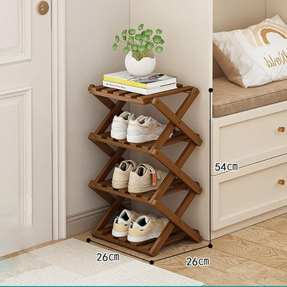 YYW Shoe Rack, Foldable Bamboo Shoes Shelf, Freestanding Shoe Storage Organiser for Entryway, Hallway, Bedroom, Closet (Brown, 4 Layers)