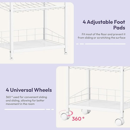 SWTYMIKI Can Organizer for Pantry - Stackable Rolling Snack Cart, Soda Can Organizer, Multi-Functional Shelf with Adjustable Wheels for Kitchen, Office, Living Room, White
