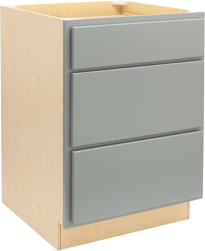 Quicklock RTA (Ready-to-Assemble) | Base Kitchen Cabinets - Shaker Style | Made in America (Magnetic Gray, 24" W x 34.5" H x 24" D 3 Drawer Pots and Pans)