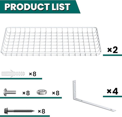 EVERHANGER Garage Wall Shelves 12x24 Inch, Wall Mounted Storage Shelf, Metal Shelf Rack, Heavy-Duty Shelf Organizer 2 Pack, White