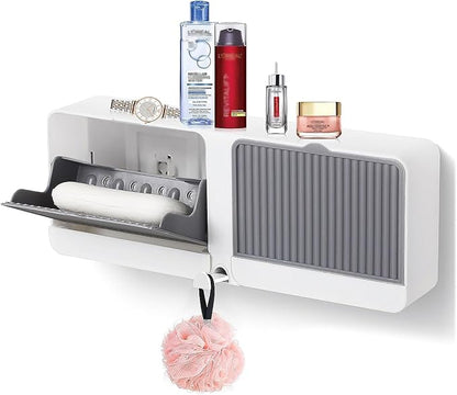 Soap Holder with Hooks, 2-in-1 Wall Mounted Soap Dish, No Drilling Soap Bar Holder with Self Draining to Keep Soap Bars Dry, Suit for Shower, Bathroom and Kitchen(Gray)