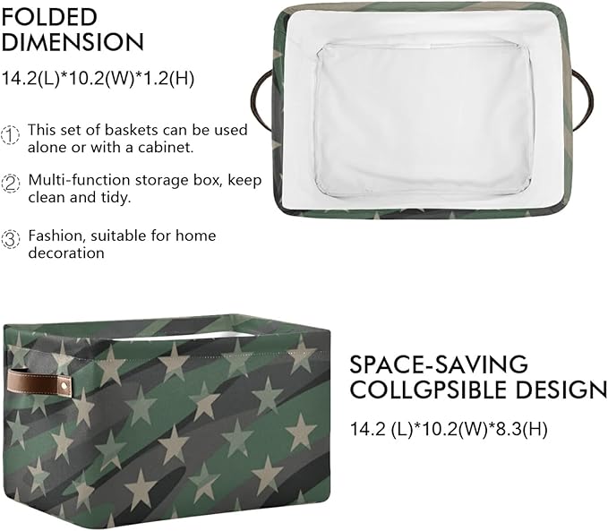 Large Storage Basket Jungle Green Camo Usa Flag Foldable Storage Box Organizer Bins with Handles for Bedroom Home Office