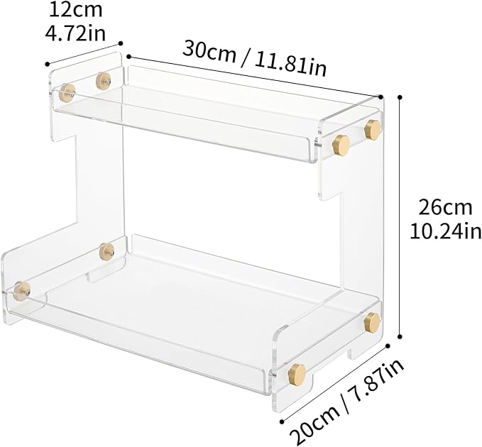 LEQ 2 Tier Bathroom Organizer Countertop Storage, Acrylic Standing Holder Cosmetic Storage Perfume Shelf for Bathroom, Bedroom, Dressing Table and Other Scenes that Need Storage