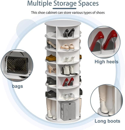 Shoe Organizer, 7 Tier Rotating Shoe Rack Tower, Spinning Shoe Display, High Bottom Design Shoe Tower Spinning Storage, Revolving Rack 360, Closet Handbag Display Rotate Organizers (White01)