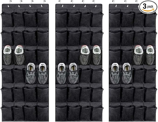 Over The Door Shoe Organizer, Hanging Shoe Organizer with 24 Mesh Large Pockets Door Shoe Rack Organizer for Men Women Kids Hanging Shoe Storage Bag (Black)