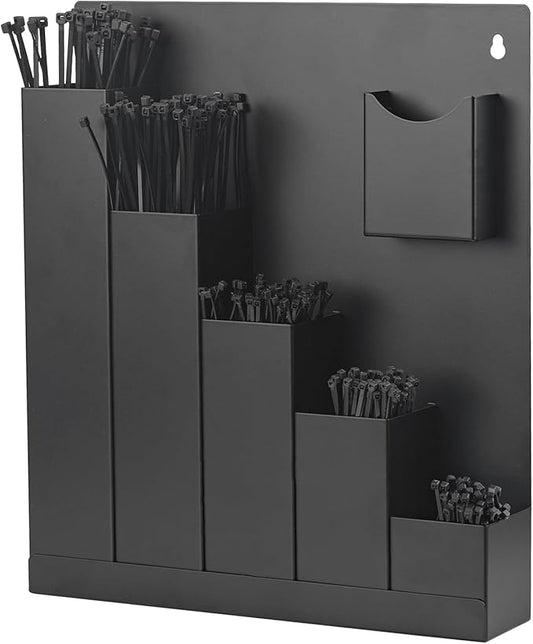 Aluminum Cable Zip Tie Storage Holder Rack – Wall Mount 6-Pocket Zip Tie Organizer for Garage, Shop, Race Trailer