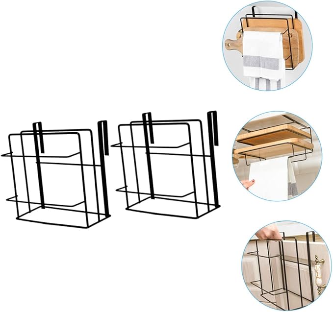 2Pcs Over Door Organizer Set Inside Cabinet Towel Rack Iron Hanging Storage for Kitchen and Pantry Space-Saving Design Easy Installation for Small Spaces