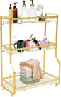 3 Tier Bathroom Countertop Organizer, Gold Bathroom Vanity Counter Organizer with Small Storage Basket for Skincare Makeup Perfume (White)
