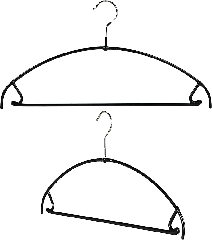 Mawa by Reston Lloyd Euro Ultra Light/Thin Series, Non-Slip Space-Saving Clothes Hanger with Bar & Hooks for Pants and Skirts, Style 42/PTU, Set of 2, Black