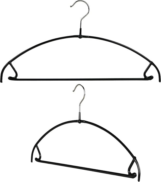 Mawa by Reston Lloyd Euro Ultra Light/Thin Series, Non-Slip Space-Saving Clothes Hanger with Bar & Hooks for Pants and Skirts, Style 42/PTU, Set of 2, Black