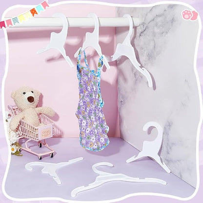 AHANDMAKER 18 Packs Pet Apparel Hangers, 3 Styles White Pet Clothes Hanger, Cute Plastic Flexible Dog Clothes Hangers, Mini Plastic Hangers for Dog Puppy Cat Pet Clothes, 5x5.3/5.35x7.28/7.4x9.8 Inch