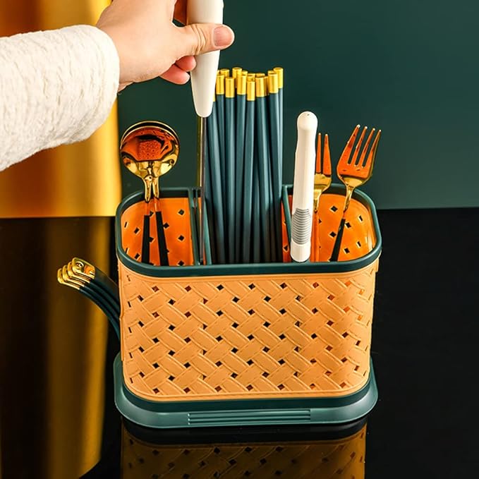 Countertop Cutlery Drying Holder Utensil Holder Cutlery Drainer Tableware Holder Box Tabletop Separated Fork Chopstick Kitchen Storage Cutlery Utensil Organizer (White)
