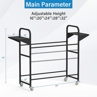 Tire Storage Rack 44" x 44" x 18" with Anti-Dust Cover, Rolling Adjustable Black Alloy Steel Tire Rack for Garage with 4 Swivel Casters & 2 Storage Shelves