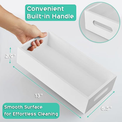 ALELION White Bathroom Basket - Wooden Toilet Tank Paper Basket with Handle for Organizing - Back of Toilet Storage Organizer for Bathroom Tank Topper Counter - White Bathroom Decor Box