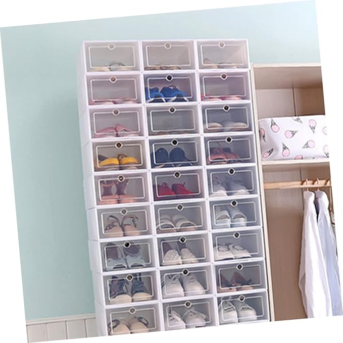 Luxshiny 6PCS Thick Transparent Stackable Shoe Boxes Plastic Storage Containers with Doors Small Pink Shoe Organizer for Closet Entryway Under Bed