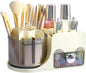 DASITON Makeup Organizer with Drawer, 360° Rotating Makeup Brush Holder, Makeup and Skincare Storage Box, Make Up Organizers for Vantiy, Desktop, Bathroom Countertop, Cosmetic Display Case (Cream)