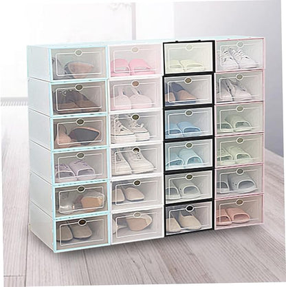 6pcs Stackable Transparent Shoe Storage Boxes Thickened Plastic Sneaker Containers for Men Sky- Saving Design for Organizing Shoes Spaces