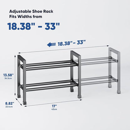 Abiglifty 2-Tier Expandable Shoe Rack,17"-33" Adjustable Shoe Rack for Closet,Metal Shoes Shelves for Front Door Entrance, Garage & Corridor, Free Standing Shoe Holders, Easy to Assemble,Black