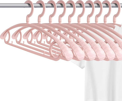 Plastic Clothes Hanger, Extra Thick Plastic Wide Shoulder Adult 360 Degrees Rotate Slip Resistant Standard Clothing Hanger Ideal for Everyday Use Pink 10 Pack