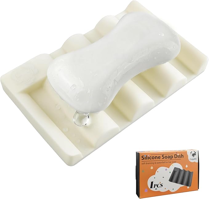 Silicone Soap Dish,Self Draining Soap Holder Perfect for Shower,Bathroom Sink,Kitchen Sink & Travel,Non-Slip Bar Soap Holder Extend Soap Life,Keep Soap Bars Dry & Easy Cleaning Beige-1Pcs