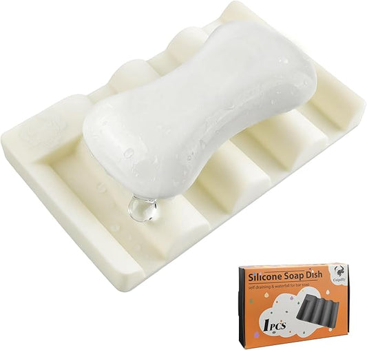 Silicone Soap Dish,Self Draining Soap Holder Perfect for Shower,Bathroom Sink,Kitchen Sink & Travel,Non-Slip Bar Soap Holder Extend Soap Life,Keep Soap Bars Dry & Easy Cleaning Beige-1Pcs