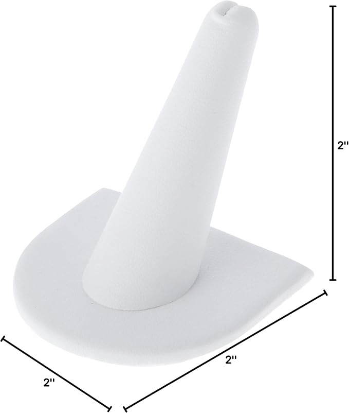 Plymor White Faux Leather Ring Finger Display, Single on U-Shaped Base, 2" W x 2" D x 2" H (Pack of 12)