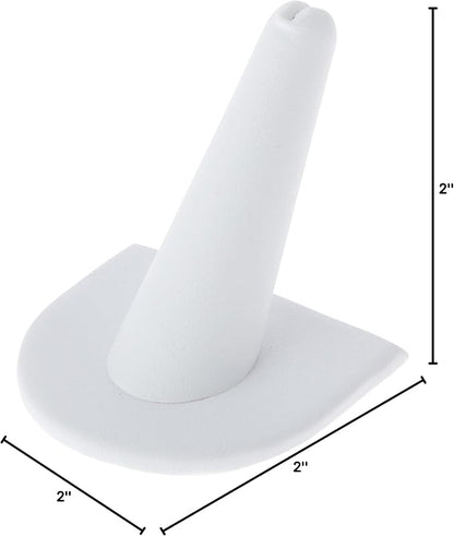 Plymor White Faux Leather Ring Finger Display, Single on U-Shaped Base, 2" W x 2" D x 2" H (Pack of 12)