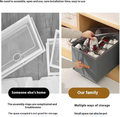 Fabric Shoe Organizer Storage Box,With Adjustable Dividers For Shoe Box,12 Separate Compartments For Boots Heels Sneakers (White,Set2)
