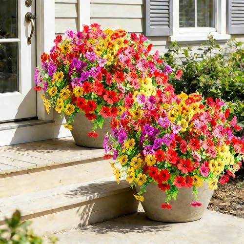 40 Pcs Artificial Flowers for Outdoors Fake Flowers UV Resistant, Artificial Plants Outdoor Indoor Faux Plastic Fake Plants for Planter Front Door Garden Porch Yard Home Decor(Pink Red Purple Yellow) by Cherica