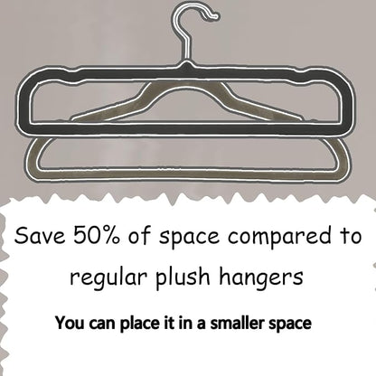 Velvet Pant Hangers, 20pcs Heavy Duty Flocked Trouser Hangers with Non-Slip Bar, 35cm(L) Adult Clothes Hanger with Swivel Hook, Slim Felt Jean Hangers (Black-Silver) Short Neck Huggable Hangar