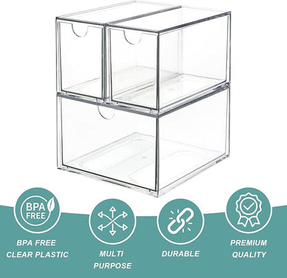 3 Tea and Coffee Organizer and Storage, Acrylic Tea Bag Holder Organizer, Plastic K Cup Drawer Container for Cabinet