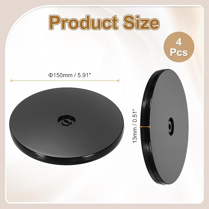 uxcell 4Pack Acrylic Lazy Susan Turntable, 6" Spinner Lazy Susan Turntable Organizer, Acrylic Ball Bearing Rotating Tray for Pantry Spice Rack Decorating, Black