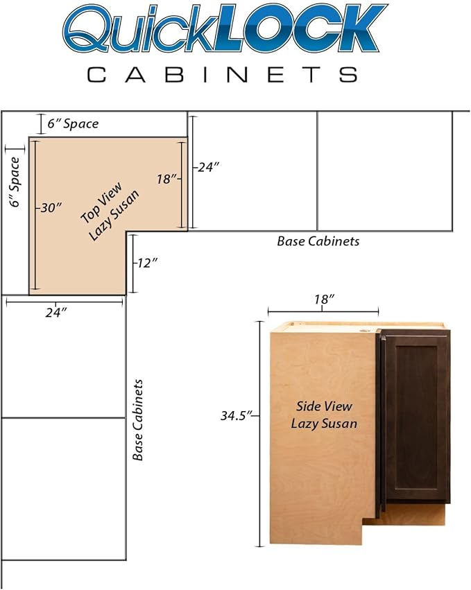 Quicklock RTA (Ready-to-Assemble) | Base Kitchen Cabinets - Shaker Style | Made in America (Espresso Stain, 18" D x 30" W x 34.5" H Lazy Susan)