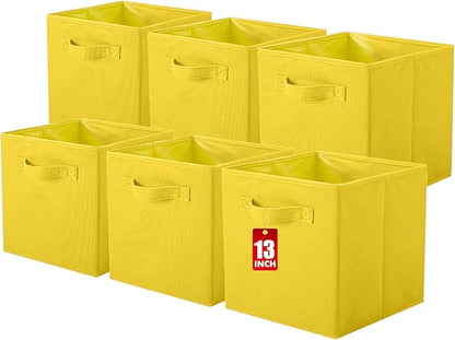 ShellKingdom Storage Bins, Foldable Fabric Storage Cubes And Cloth Storage Organizer Drawer For Closet And Toys Storage, 13 X 13 X 13 INCH, 6 Pack (Yellow)