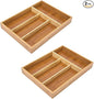 2 Pack Utensil Bamboo Silverware Organizer - 4 Compartments - Bamboo Hardware Jewelry Drawer Holder Kitchen Knives Tray Organizer
