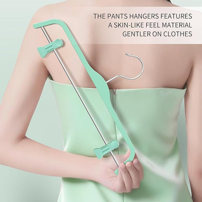 HUADYMEET 10 Pack 14 Inch Pants Skirt Hangers Non Slip,Plastic Jeans Trousers Hangers with Adjustable Clips and Swivel Hook for Women,Men,Heavy Duty Space Saving Clothes Hanger for Shorts,Slacks,Green