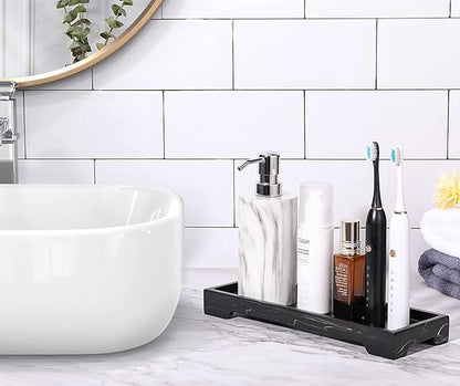 Luxspire Resin Vanity Tray, Bathroom Tray Toilet Tank Storage Tray, 11 x 4 inch Kitchen Sink Trays, Vanity Countertop Organizer for Candles Soap Towel Perfume Holder Jewelry Dish Decor, Ink Black