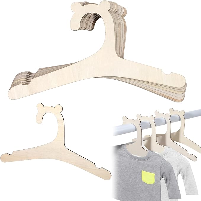 Wooden Kids Hangers 10 Pack 9inch Cute Baby Hanger with Bear Ears Non Slip Wooden Children's Hanger Newborn Hangers for Baby Kids Toddler Coats Pants Suits Jackets Clothes