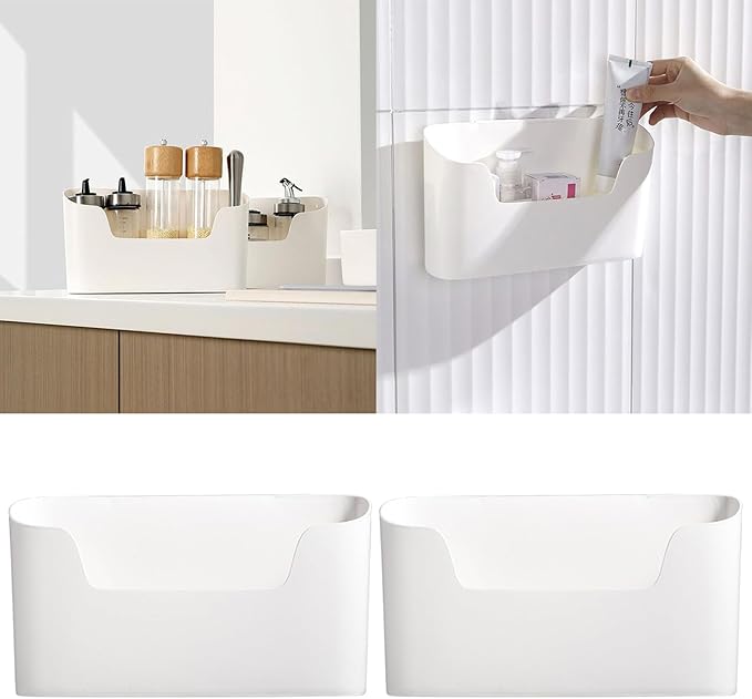 Pack of 2 Wall Mounted Storage Shelf Efficient Wrap Storage Box Adhesive Organizers Rack for Cabinet Door