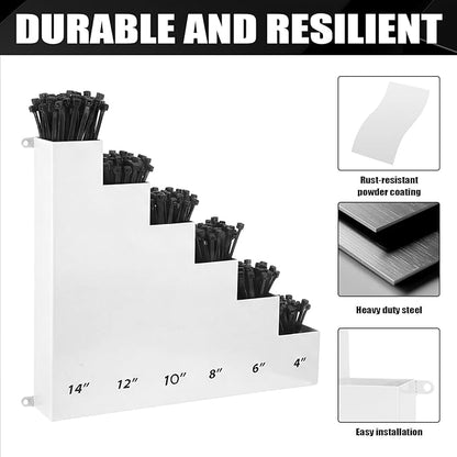 Cable Zip Tie Storage Holder Rack Metal Zip Tie Organizer Wall Mount Pockets with Screws for Workshop Shed Garage Home Ties, Ties and Tools Not Include(White,14 x 13 Inch,6 Pockets)