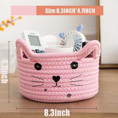 Pet Toy Basket Organzier Cotton Rope Basket Cute Storage Bin Pink Baby Nursery Basket With Ears Gifts Basket For Pet Lover 8.3 x 4.7 inches,Pink