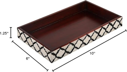 Handicrafts Home 10"x6" Vanity Tray for Bathroom Countertop, Moroccan Bone Inlay Decorative Organizer Tray for Perfume, Jewelry, Cosmetics & Dresser Decor, Rectangular Catchall Tray, Black White
